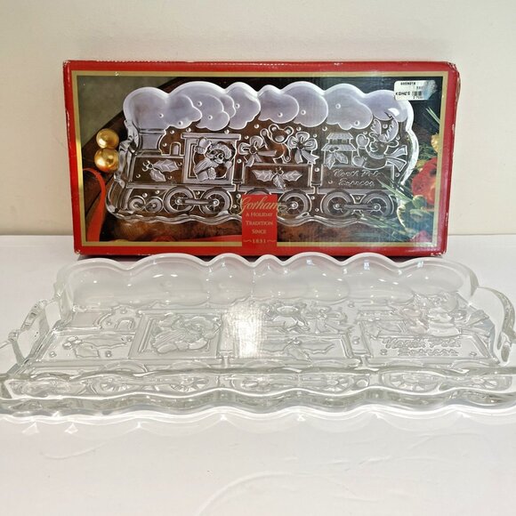 GORHAM North Pole Express Crystal Tray 13.5" Train Server Christmas Germany NEW - Picture 1 of 10